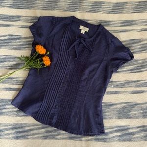 Loft Navy Textured Button Blouse